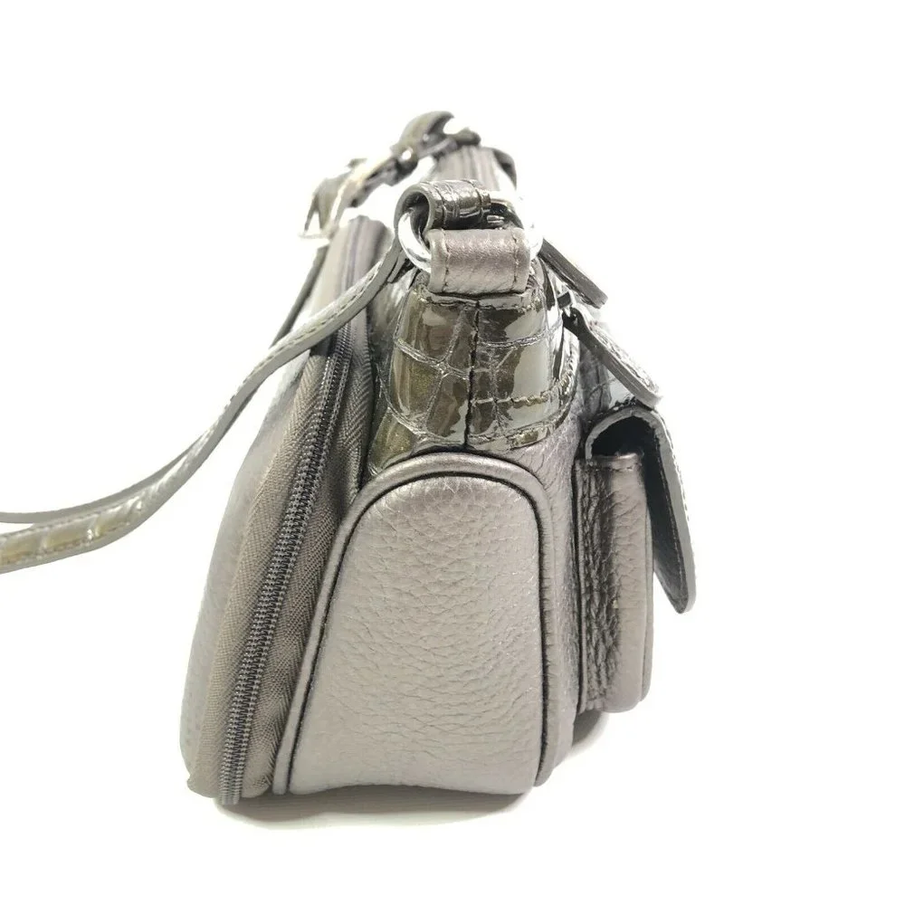 Brighton Croc Embossed Leather Purse Pewter Gray - Picture 6 of 12